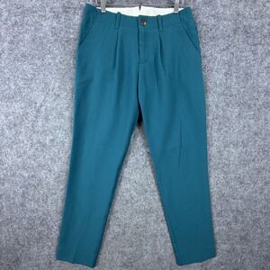 Mr Turk Chino Pants Mens 30 Teal Blue Retro Stretch Pleated Front Trousers